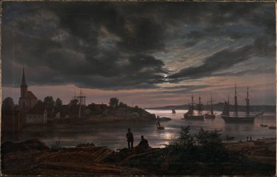 Larvik a la luz de la luna de Johan Christian Dahl