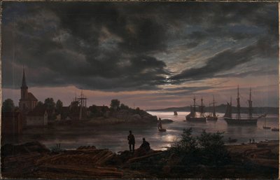 Noruega:  El puerto de Larvik a la luz de la luna Larvik a la luz de la luna de Johan Christian Dahl