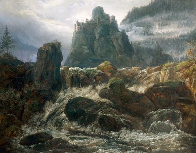 Ruinas románticas con torrente de Johan Christian Dahl