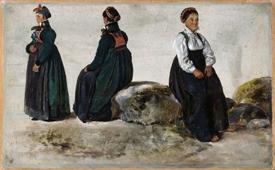 Estudios de trajes femeninos de Luster en Sogn de Johan Christian Dahl