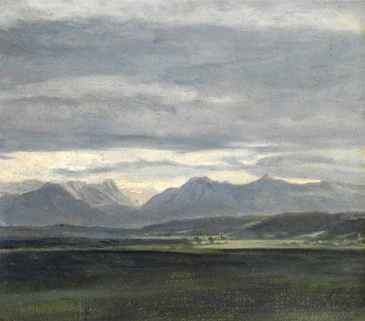 Estudio de un paisaje con cielo azul empolvado sobre montañas de Johan Christian Dahl
