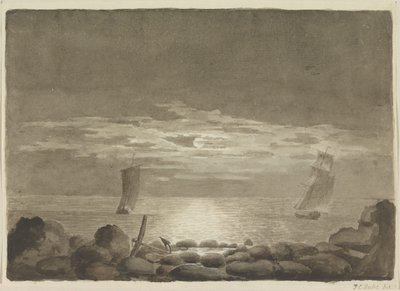 Dos barcos a la luz de la luna de Johan Christian Dahl