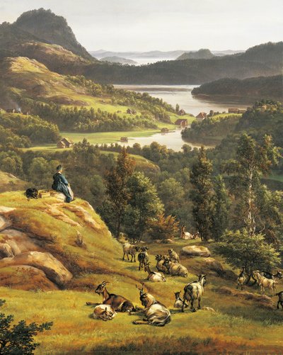 Vista de Lysenkloster cerca de Bergen, Noruega, siglo XIX (detalles) de Johan Christian Dahl