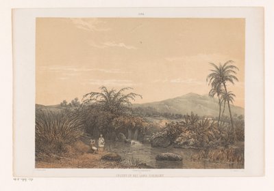 Vista de Tjileboet Vista de la tierra de Chilibut; Asistente Residencia Buitenzorg Vista de la tierra Tjilibut (título sobre objeto) Java después de pinturas y dibujos de A. Salm (título de la serie) de Johan Conrad Greive