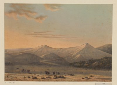 Vista del volcán Bromo La montaña de Bromo que escupe fuego en 1856 (residencia de Probolingo) (título sobre el objeto) de Johan Conrad Greive