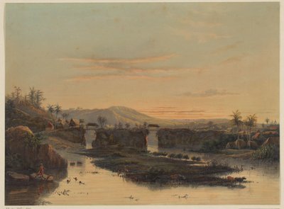 Vista de los alrededores de Batavia Paisaje en el campo de Batavia (título sobre objeto) de Johan Conrad Greive