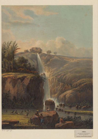 Vista de la cascada en Singahan Cascada Singahan (Residencia Rembang) (título sobre el objeto) de Johan Conrad Greive
