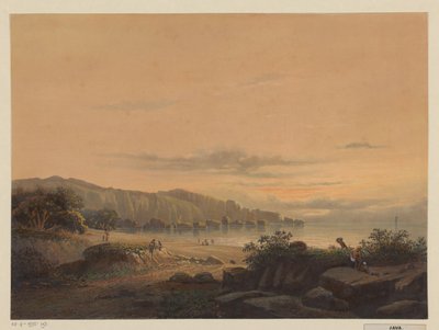 Vista de una bahía en Java La pequeña bahía de Srigonjo, South K. v. Java (regencia de Malang, resid. Passarouang.) (título sobre el objeto) de Johan Conrad Greive