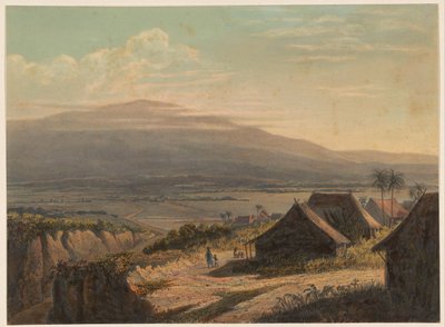 Vista de un paisaje en Java Paisaje en la residencia Bantam (título sobre objeto) de Johan Conrad Greive