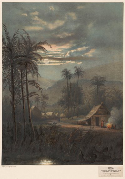 Paisaje a la luz de la luna cerca de Sumedang Paisaje a la luz de la luna en los alrededores de Sumadang (regencias de preanger) (título del objeto) de Johan Conrad Greive