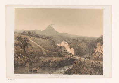 Paisaje cerca de Malang Paisaje en el Malangsche; Residencia Pasoeroean Paisaje en Malangsche (título sobre objeto) Java después de pinturas y dibujos de A. Salm (título de la serie) de Johan Conrad Greive
