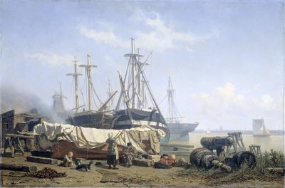 Pausa de mediodía en un astillero del Maas de Johan Conrad Greive