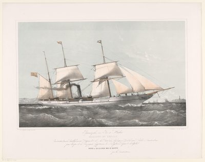 Atornille el barco de vapor Mariout y Hedjaz navegando hacia el mar Pijroscaphes en Fer à Helice Mariout et Hedjaz (título sobre objeto) de Johan Conrad Greive