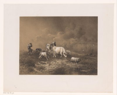 Pastor con rebaño en la tormenta de Johan Daniël Koelman