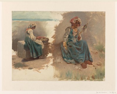 Dos bocetos de mujeres sentadas de Johan Daniël Koelman