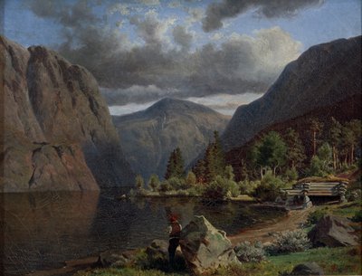 Hombre en el paisaje del fiordo de Johan Fredrik Eckersberg