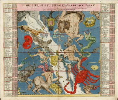 1730 carta celeste - Globi Coelestis In Tabulas Planas Redacti Pars V de Johan Gabriel Doppelmayr