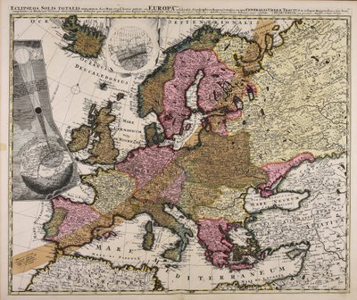 Representación geográfica del eclipse total de sol con duración el 12 de mayo de 1706, observada en Europa de Johan Gabriel Doppelmayr