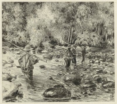 Soldados vadeando el río de Johan Gerard Sinia