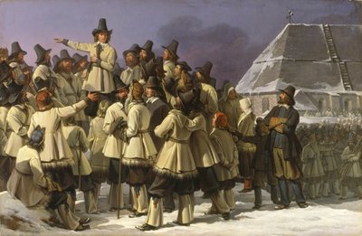 El Rey Gustavo Vasa de Suecia dirigiéndose a los hombres de Dalarna en Mora de Johan Gustaf Sandberg