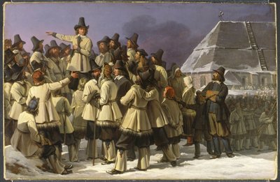 El rey Gustavo I Vasa (1496-1560) dirigiéndose a los hombres de Dalecarlia en Mora de Johan Gustaf Sandberg