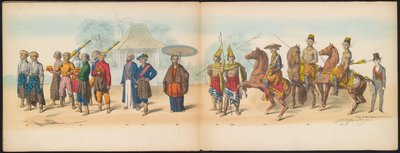 Mascarada de los estudiantes de Delft, 1857 (lámina 9) Procesión de disfraces realizada por los miembros del cuerpo de estudiantes de Delft el 5 de mayo de 1857, que representa la procesión de Garebeg del sultán de Djokjokarta y los tipos más característic de Johan Hendrik Hoffmeister