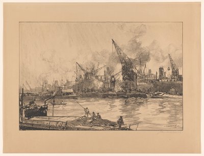 Vista del puerto de Rotterdam, con varias grúas de Johan Hendrik van Mastenbroek (signed by artist)
