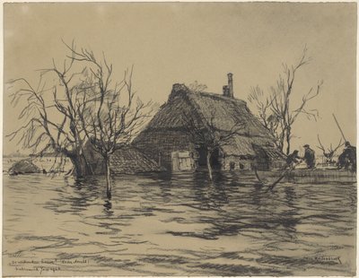 Granja inundada en Neder-Asselt (Estado federado de Maas y Waal) de Johan Hendrik van Mastenbroek