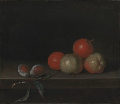 Manzanas y duraznos en una mesa de Johan Hörner