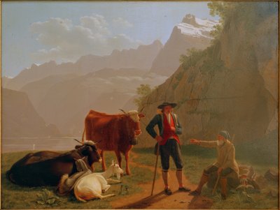 Lago de los Cuatro Cantones con pastores de Johan Jakob Biedermann
