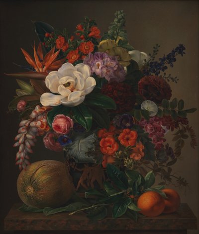 Flores en un jarrón, Sorrente 1834 (óleo sobre lienzo) de Johan Laurents Jensen