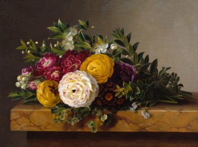 Ramo de flores sobre placa de mármol de Johan Laurentz Jensen