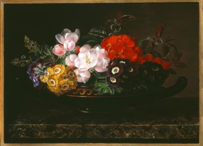 J.L. Jensen, bodegón de flores en cuenco antiguo de Johan Laurentz Jensen