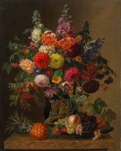 Naturaleza muerta con flores y frutas, 1836 de Johan Laurentz Jensen