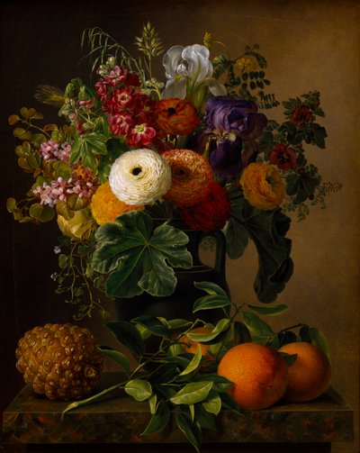 Naturaleza muerta con flores en un jarrón antiguo, 1834 de Johan Laurentz Jensen