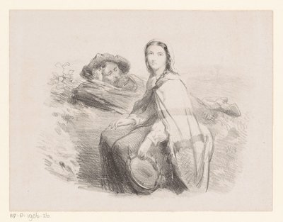 Hombre y mujer reclinados con pandereta de Johan Michaël Schmidt Crans (attributed to)