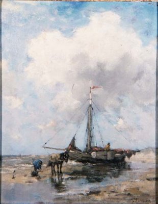 Un barco de pesca varado (tabla) de Johan Scherrewitz