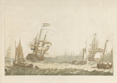 Vista del IJ con Oost-Indisch Zeemagazijn y Oosterkerk de Johan Teyler (possibly)