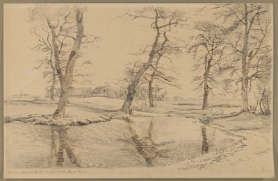 Un arroyo cerca de una granja en Usserød con vacas y dos figuras de Johan Thomas Lundbye