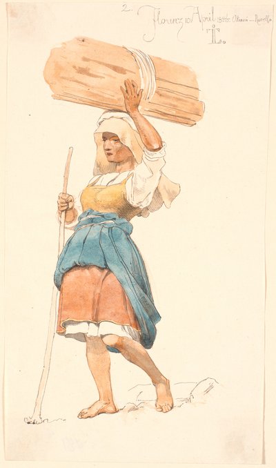 Campesina descalza con un haz de leña en la cabeza de Johan Thomas Lundbye