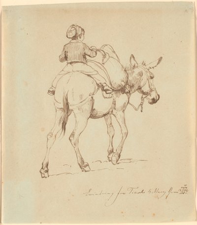 Un niño sentado en un burro cargado, visto desde atrás de Johan Thomas Lundbye