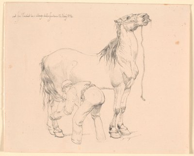 Un caballo siendo cepillado de Johan Thomas Lundbye