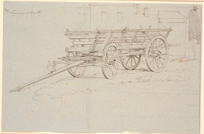 Un carro de cosecha con una gallina cacareando en el eje del carro de Johan Thomas Lundbye