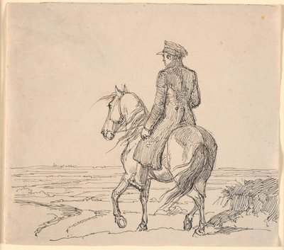 Un jinete visto desde atrás cabalgando hacia un paisaje extenso de Johan Thomas Lundbye