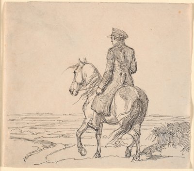 Un jinete visto desde atrás cabalgando hacia un paisaje extenso de Johan Thomas Lundbye