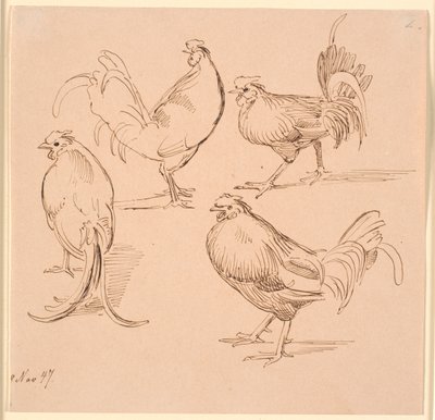 Cuatro estudios de gallos de Johan Thomas Lundbye