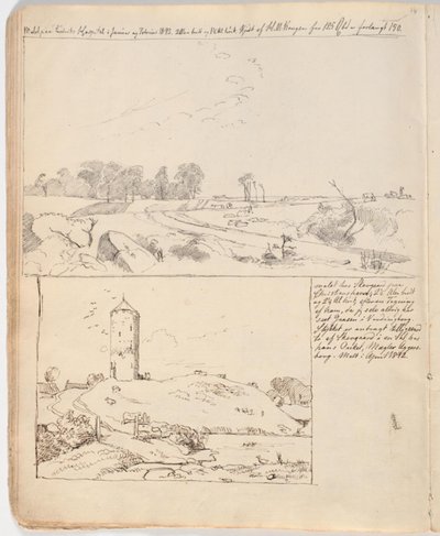 La torre de Ganso en Vordingborg, dibujada en la página 16 f.n. de Johan Thomas Lundbye