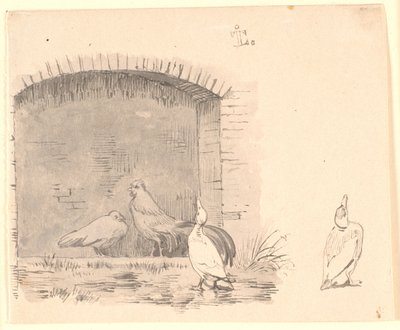 Las gallinas y los patos. Estudio de un pato disfrutando de la lluvia de Johan Thomas Lundbye