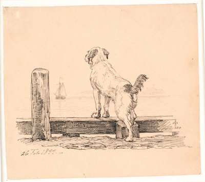El perro en la playa. Ilustración para "Fábulas para niños" de Kaalund. Ver comentario del catálogo de archivos. de Johan Thomas Lundbye