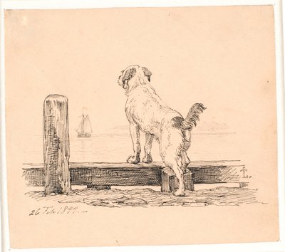 El perro en la playa. Ilustración para "Fábulas para niños" de Kaalund. Ver comentario del catálogo de archivos. de Johan Thomas Lundbye